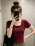 韓都衣舍正肩短袖t恤女2026新款夏季今年流行的爆款女裝方領(lǐng)半袖短款上衣 曬單實拍圖