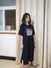 羅蒙（ROMON）過膝T恤裙長裙高彈純棉女夏季短袖寬松休閑簡約中長版洋裝顯瘦 黑色裙-太陽字母 M 80-105斤 曬單實拍圖