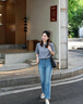 NAOTIEA納奧蒂爾小帆船條紋短袖襯衫女2026夏季寬松刺繡顯瘦T恤上衣 藍條紋 M （建議90-110斤） 曬單實拍圖