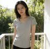 馬登女裝新疆棉瘦瘦T美高V領正肩短袖修身黑白色t恤涼感天絲上衣女夏 米白色 【白月光/女士t恤/高端洋氣/女裝夏季】 XL （120-130斤）卡碼拍大 曬單實拍圖