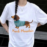 MARDI MOUNTAIN旗艦店夏季半袖女裝t恤衫短袖韓國臘腸狗寬松運動上衣外搭跑步服 奶油白 S 100-120斤 曬單實拍圖