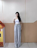 ELLE【水墨褲】新中式休閑褲女2024夏季新款通勤風垂墜感顯瘦褲子 灰藍 XL 曬單實拍圖