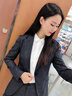 安依蓮小西裝套裝女格子秋冬款面試正裝職業(yè)裝女裝套裝經(jīng)理西服工作服 深灰西裝+褲子+藍(lán)襯衫 S 曬單實拍圖