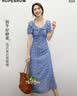 紅袖碎花連衣裙輕奢高級感夏季2026新款女裝收腰V領(lǐng)顯瘦絕美氣質(zhì)長裙 牛仔藍(lán)花677 M 曬單實(shí)拍圖