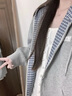 2025爆款格子拼接開(kāi)衫衛衣女春秋季寬松慵懶風(fēng)oversize連帽外套潮 白灰色 M (1) 【80-100斤】 曬單實(shí)拍圖