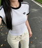 阿迪達斯三葉草2026女款修身運動休閑T恤短袖寬松運動短袖 黑白拼色 M 曬單實拍圖