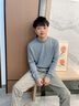 威可多（VICUTU）男士潮流長(cháng)袖針織衫易打理可機洗羊毛圓領(lǐng)打底 淺灰色 L 曬單實(shí)拍圖