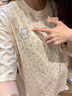 莜仙格刺繡貓咪寬松T恤女夏季甜妹小碎花休閑韓系可愛印花短袖上衣潮ins 奶杏色 M 86-105斤 曬單實(shí)拍圖