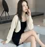 百家好（Basic House）百家好鏤空冰絲防曬開衫針織披肩吊帶裙外搭女2026夏 杏色 L 曬單實拍圖