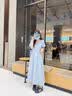 FivePlus小清新韓系泡泡袖收腰度假甜美連衣裙夏季顯瘦減齡女 藍色   M 曬單實拍圖