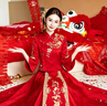 泰勒馬丁紅色新中式改良秀禾重工刺繡大擺裙新娘訂婚回門敬酒中式禮服 H091 M 曬單實(shí)拍圖