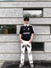 雅鹿美式短袖t恤男夏季新款polo衫復古休閑寬松拼接撞色翻領半袖體恤 黑色 L 約120-140斤 曬單實拍圖
