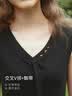 Olrain歐芮兒夏季新款法式個性飄帶V領(lǐng)傾斜式下擺短袖T恤女通勤氣質(zhì)上衣 黑色 L 曬單實拍圖
