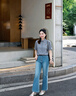 NAOTIEA納奧蒂爾小帆船條紋短袖襯衫女2026夏季寬松刺繡顯瘦T恤上衣 藍條紋 M （建議90-110斤） 曬單實拍圖