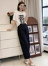 蔓爾依女裝套裝夏季2026新款時尚減齡夏裝穿搭氣質(zhì)輕熟衣服休閑闊腿褲子 白色上衣+藏藍色褲子 【不含腰帶】 M 【建議90-105斤】 曬單實拍圖