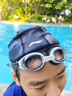 李寧（LI-NING）兒童泳鏡男女童高清防水防霧游泳鏡泳帽2545深藍套裝 曬單實拍圖