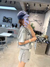 南木熊學(xué)院風(fēng)休閑套裝女夏季新款韓系假兩件短袖寬松顯瘦褲裙運動兩件套 灰色套裝【含披肩】 L 100-110斤 曬單實拍圖