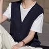 百家好（Basic House）輕活主義假兩件V領(lǐng)短袖針織衫女2026春季新款 蒼穹藍(lán)-純色 均碼 曬單實(shí)拍圖