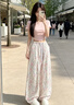 拉夏貝爾碎花冰絲速干工裝褲女夏季薄款束腳高腰寬松甜酷風運動褲 杏色 XL 曬單實拍圖