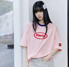 Mmlg短袖t恤女男2026年夏季新款3D立體浮雕logo撞色印花情侶款上衣服 粉色 S 曬單實(shí)拍圖