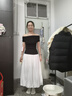 雙星（shuangxing）一字肩短袖t恤女夏季新款法式高級感純欲露肩顯瘦上衣 黑色 M 曬單實拍圖