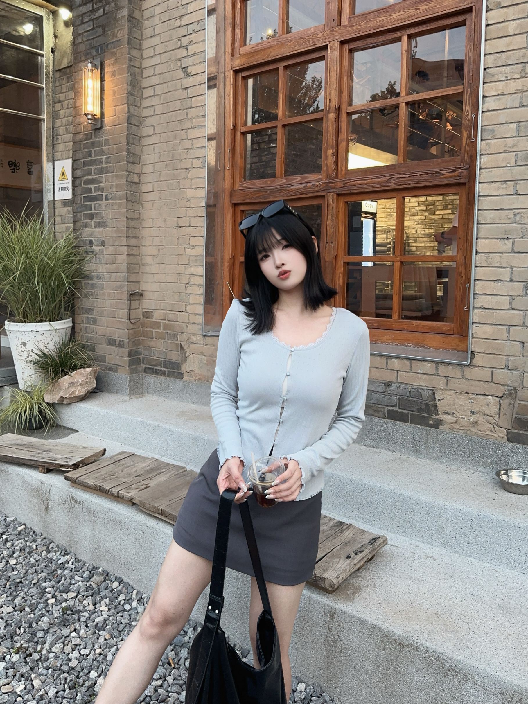 森馬（Semir）[純棉]長袖t恤女26秋短款修身小開衫蕾絲花邊薄外套109526101005 曬單實拍圖