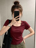 韓都衣舍正肩短袖t恤女2026新款夏季今年流行的爆款女裝方領(lǐng)半袖短款上衣 曬單實拍圖