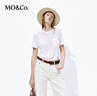 MO&Co.短袖T恤2026夏新品亞麻混紡輕薄刺繡標語圓領白色寬松MBF2TEE048 漂白色 XS /155 曬單實拍圖