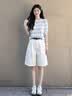 雪妃藍(lán)琪（XUEFEILANQI）巨好看ootd穿搭2026新款藍(lán)白條紋衣服女夏季休閑寬松短褲兩件套裝 條紋上衣+白色短褲 M 【建議95-110斤】 曬單實拍圖