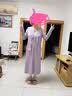 愛慕（Aimer）26新品透氣爽滑蕾絲貼貼開衫長袖+帶杯吊裙兩件套家居服睡衣女 【吊帶睡裙兩件套】煙紫色9KB M 165 曬單實拍圖