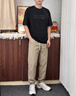 馬克華菲（MARK FAIRWHALE）冰絲休閑褲子男士夏季薄款寬松百搭束腳速干運動九分褲黑色L 曬單實拍圖