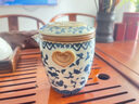 青花汝窯便攜式旅行茶具套裝一人飲戶外露營喝茶裝備陶瓷茶壺茶杯 汝窯纏蓮如意手抓壺一壺3杯+旅行包 曬單實(shí)拍圖