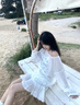 衣品元美式星星印花斜肩長袖T恤女辣妹慵懶風薄款露肩條紋防曬罩衫上衣 白色條紋 L （105-120斤） 曬單實拍圖