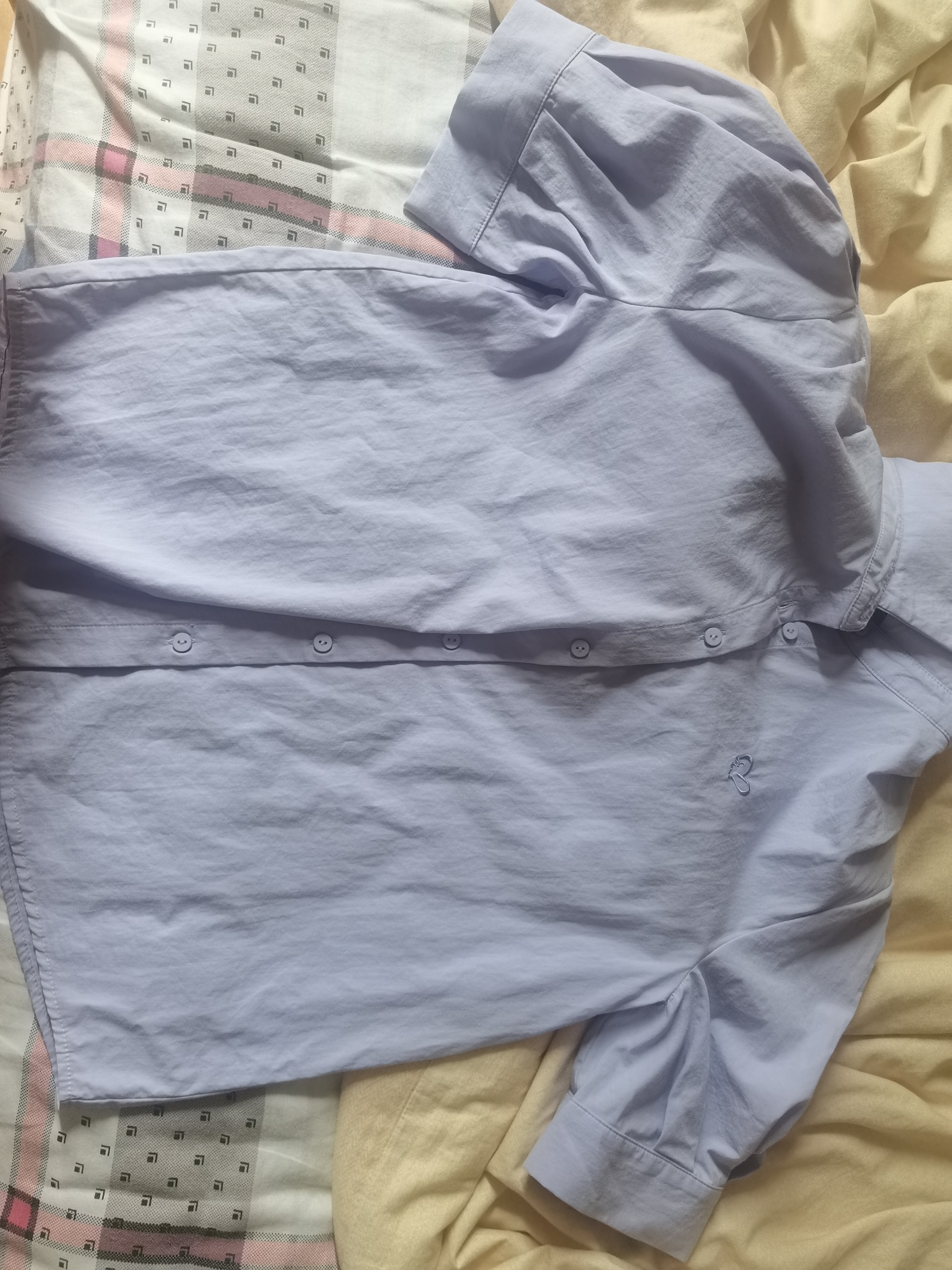 茵曼（INMAN）【純棉】百搭壓褶刺繡翻領襯衫女裝2026夏季新款泡泡袖襯衣上衣 丁香紫 S 曬單實拍圖