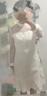 Olrain歐芮兒夏裝女裝長袖白色連衣裙女微透蕾絲拼接中長款A字裙 白色 M 曬單實拍圖