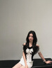 佐敘蝴蝶結波點黑色短袖t恤女夏季拼接無袖露肩設計感減齡甜美風上衣 黑色 XL （105-120斤） 曬單實拍圖