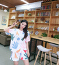 澳琪蘭睡衣女夏季薄款純棉寬松大碼夏天女裝短袖短褲胖MM家居服兩件套裝 HA301 L 曬單實(shí)拍圖