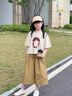 小咕嘟熊女童夏季闊腿褲套裝新款時(shí)尚2024年中小學(xué)生夏天休閑褲裙兩件衣服 米色 130 曬單實(shí)拍圖
