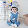 班喜迪嬰兒衣服秋裝嬰幼兒連體衣寶寶卡通牛仔背帶褲超萌外出服爬服春秋 藍色 80cm 曬單實拍圖