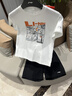 李寧（LI-NING）兒童運動套裝男童夏季短袖套裝純棉夏裝新款大童青少年童裝兩件套 標準白/黑色 （純棉上衣+速干短褲） 160 曬單實拍圖