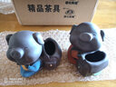 祥業(yè) 茶寵豬 紫砂陶瓷花器小花插擺件辦公用品家具飾品彩陶小花瓶綠植花卉 背包小豬花器-藍(lán) 曬單實(shí)拍圖