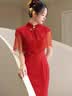 泰勒馬丁秀禾服紅色蕾絲改良旗袍流蘇披肩新娘結婚敬酒服回門宴婚嫁禮服 HF059紅 S 曬單實拍圖