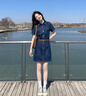 紅袖（hopeshow）100%棉牛仔連衣裙2026夏季新款女裝復(fù)古水洗工裝風(fēng)翻領(lǐng)氣質(zhì)短裙子 深牛仔藍3072 M 曬單實拍圖