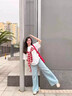 拉夏貝爾天絲軟牛仔闊腿褲女2026夏輕薄款寬松垂感冰絲涼感直筒褲 藍色 XL 曬單實拍圖