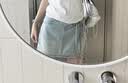 拉夏貝爾假兩件牛仔短褲女2026春夏新款高腰顯瘦a字包臀半身裙褲 奶藍色 L 曬單實拍圖