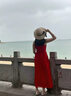 紅蜻蜓法式紅色掛脖吊帶連衣裙子女夏季2026新款爆款海邊度假高級感長裙 紅色 L （110-120斤） 曬單實拍圖