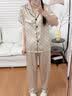 LULU CARTER禮盒裝桑蠶絲睡衣女夏季高端輕奢香檳波點真絲家居服三件套帶胸墊 香檳色波點-長袖長褲 【專柜禮盒裝】 XL 【建議120-140斤】 曬單實拍圖