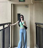 拉夏貝爾天絲軟牛仔闊腿褲女2026夏輕薄款寬松垂感冰絲涼感直筒褲 藍色 L 曬單實拍圖
