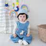 班喜迪嬰兒衣服秋裝嬰幼兒連體衣寶寶卡通牛仔背帶褲超萌外出服爬服春秋 藍色 80cm 曬單實拍圖