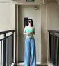 拉夏貝爾天絲軟牛仔闊腿褲女2026夏輕薄款寬松垂感冰絲涼感直筒褲 藍色 L 曬單實拍圖